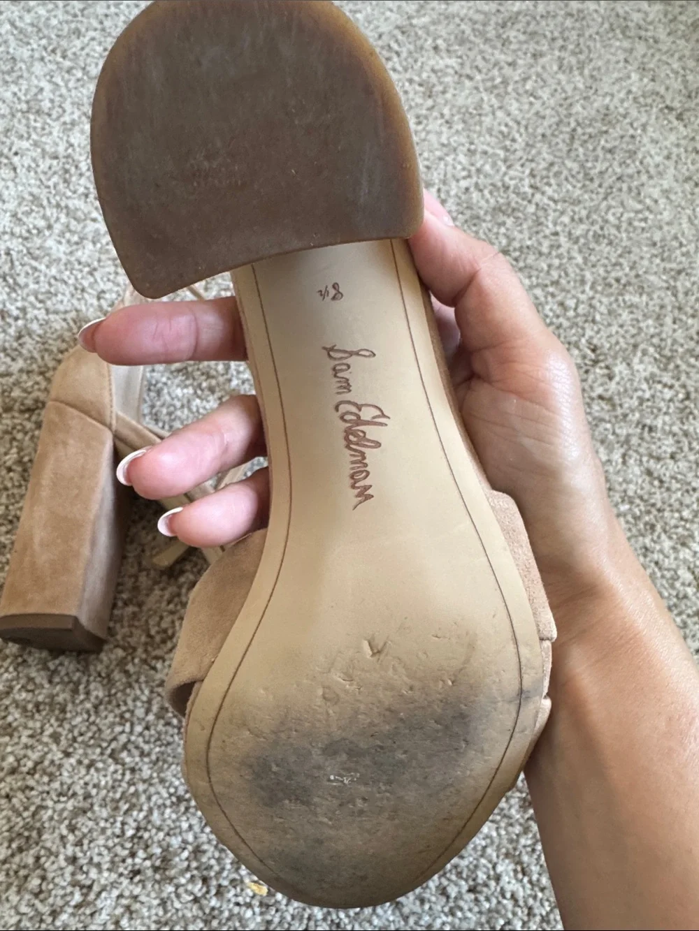Sam Edelman Beige Suede Crisscross Block Heel Sandals